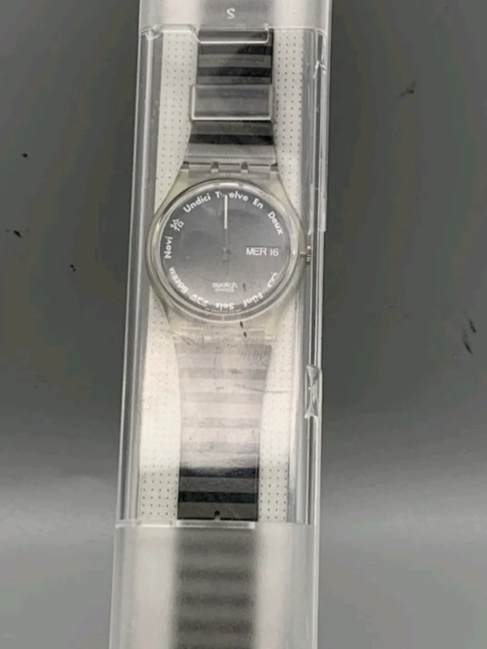 Swatch GK703 Unisex Gutenberg Vintage Black Stripe Watch